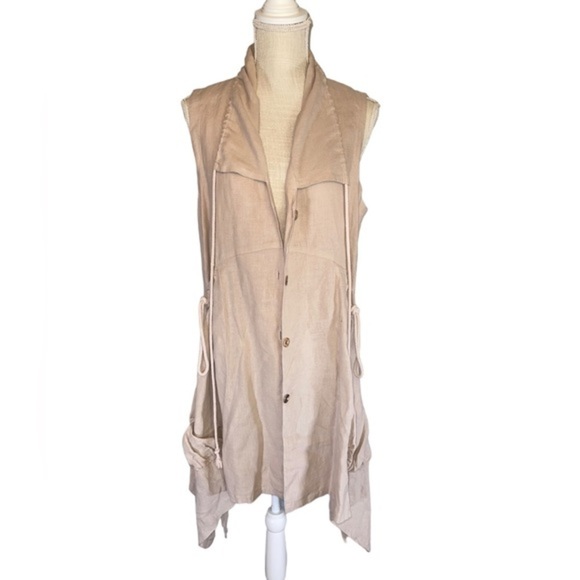 I.C. Collection by Connie K Lagenlook Asymmetrical Hem Tie Pocket Linen Dress - Picture 6 of 10